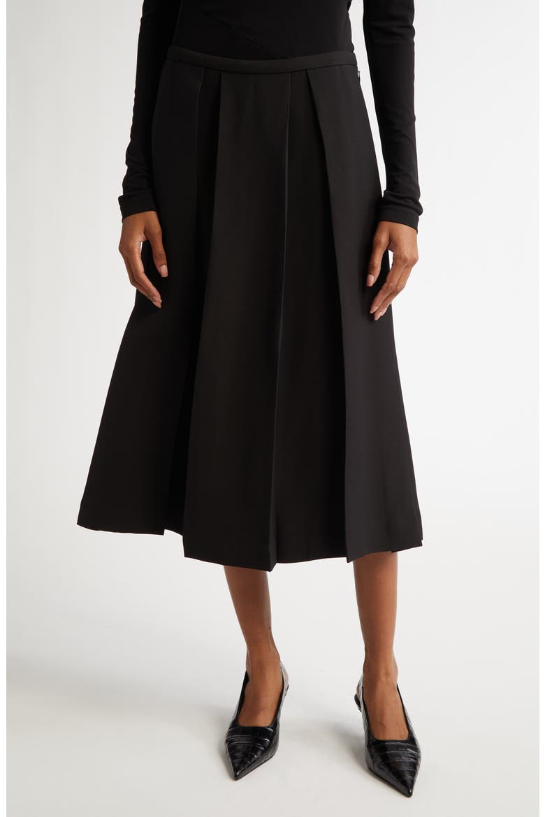 Twinflower Pleated Wool & Silk Midi Skirt, Main, color, BLACK
