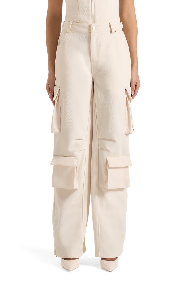 Manière De Voir Emilie High Waisted Utility Cargo Pants, Alternate, color, Cream