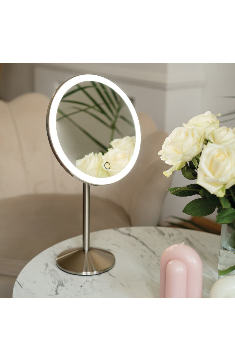 Ilios Lighting Modern Portable Rechargeable Magnetic 5x Magnication Table Mirror, Alternate, color, Silver