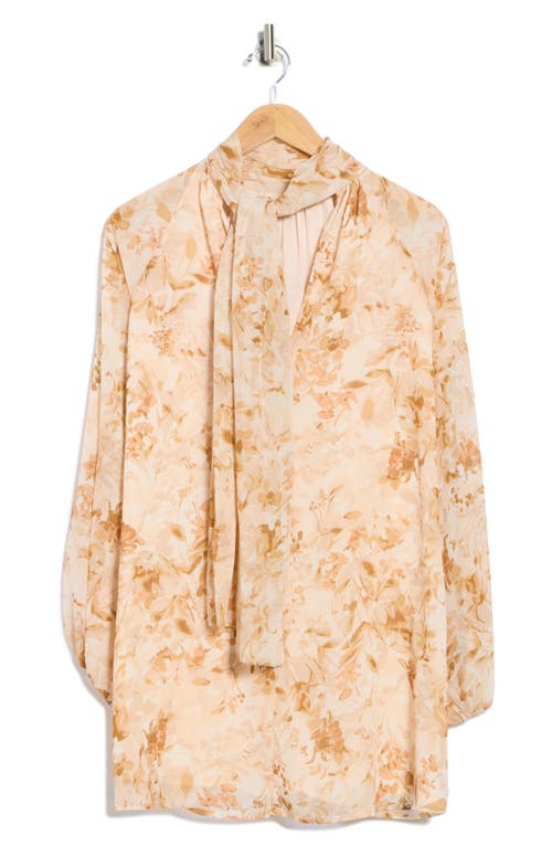Matty M . Evelyn Floral Mock Neck Long Sleeve Dress In Neutral