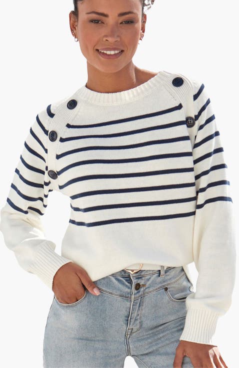 Striped Button Detail Sweater