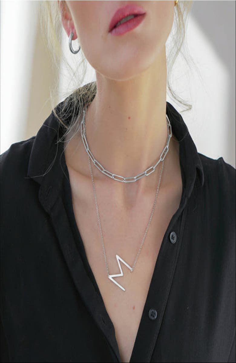 Oak & Luna Sideways Initial Necklace in Sterling Silver, Alternate, color, Letter H