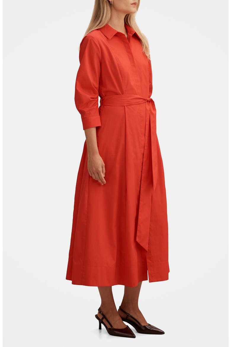 Sally Tie Belt Cotton Midi Shirtdress, Alternate, color, RED