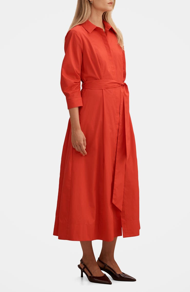 Ever New Sally Tie Belt Cotton Midi Shirtdress, Alternate, color, Red