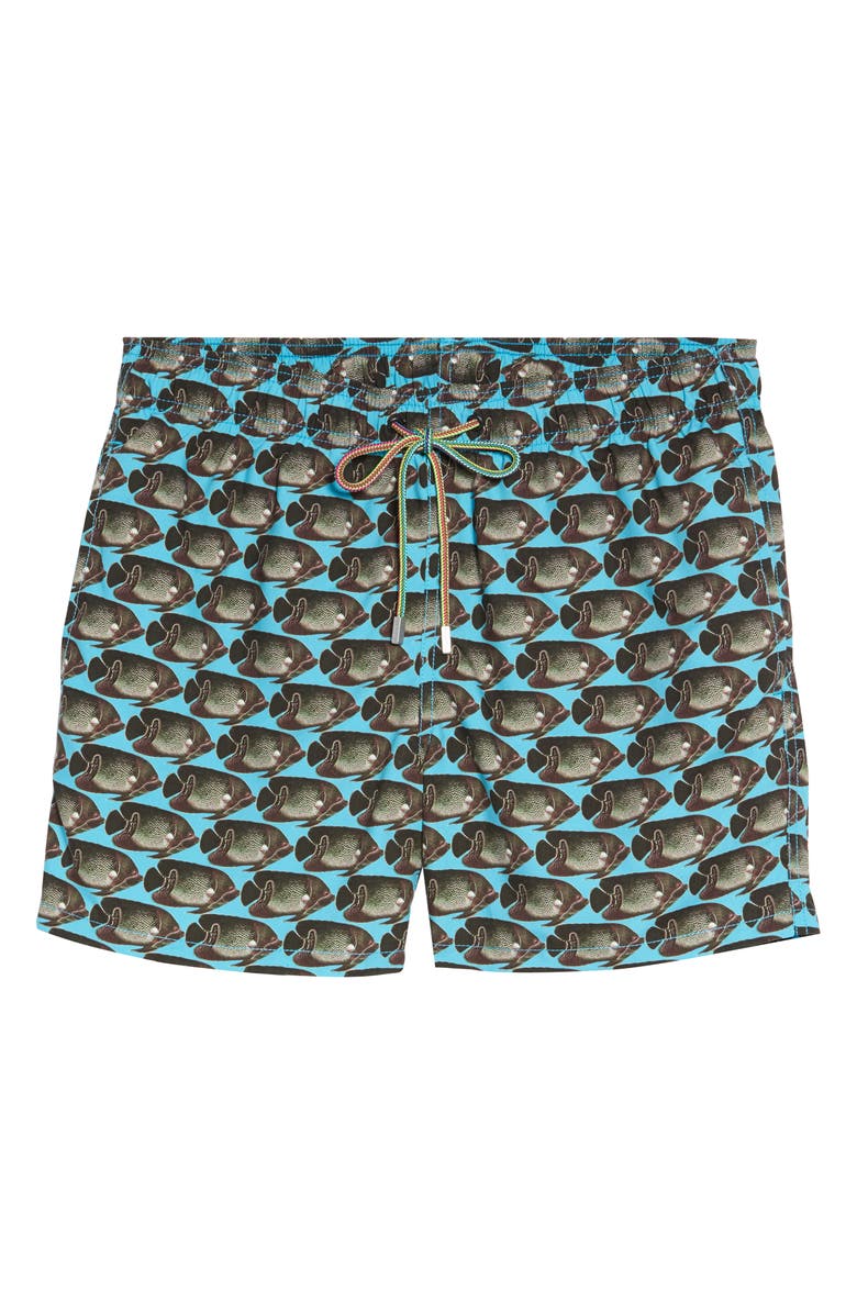 Bugatchi Fish Print Swim Trunks, Alternate, color, 