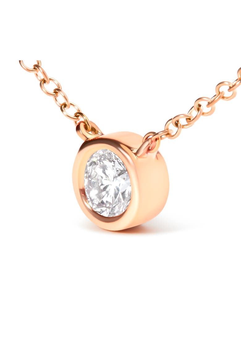 10K Gold 1/5 Cttw Diamond Bezel-Set Solitaire Pendant Necklace, Alternate, color, Rose
