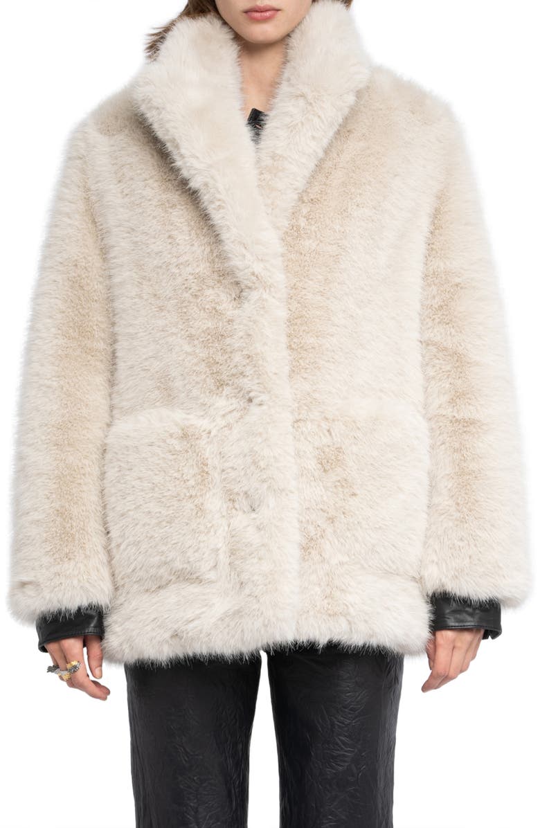 Zadig & Voltaire Fleur Faux Fur Coat, Main, color, Ecru
