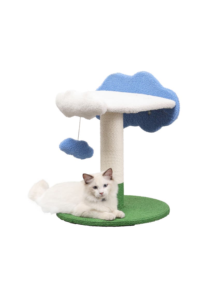 Sami 21.5" Modern Jute Cloud Cat Tree with Scratching Post, Main, color, White/Blue/Green
