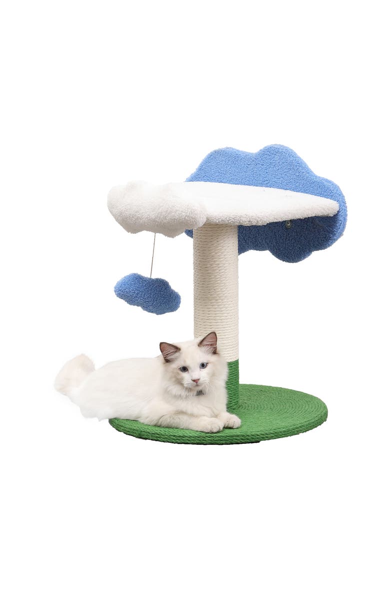 The Licker Store Sami 21.5" Modern Jute Cloud Cat Tree with Scratching Post, Main, color, White/Blue/Green