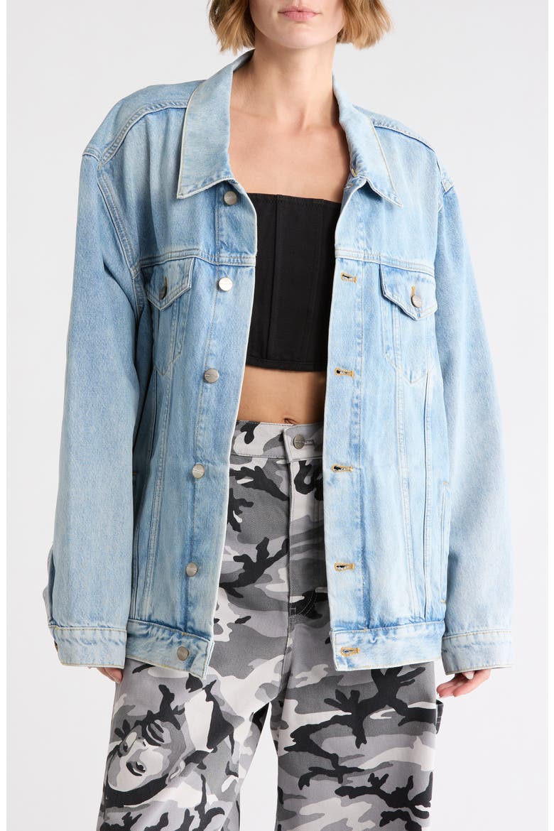 Oversize Denim Trucker Jacket, Main, color, SUN BLEACHED DENIM