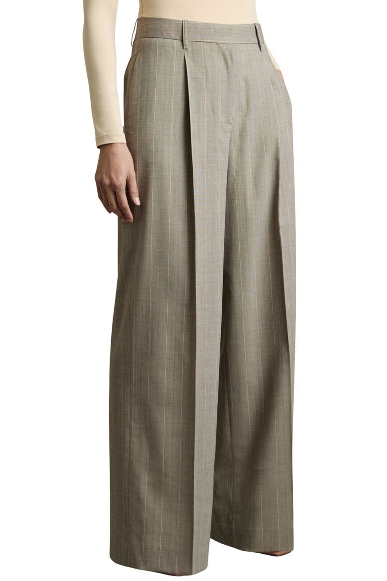 Tallulah Pinstripe Pleat Front Wide Leg Stretch Wool Pants, Main, color, GREY
