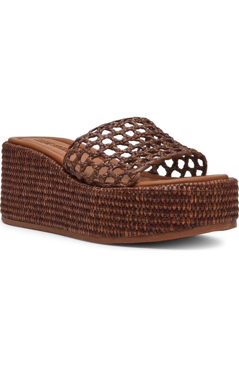Steve Madden Brandy Platform Wedge Slide Sandal, Main, color, Brown Raffia