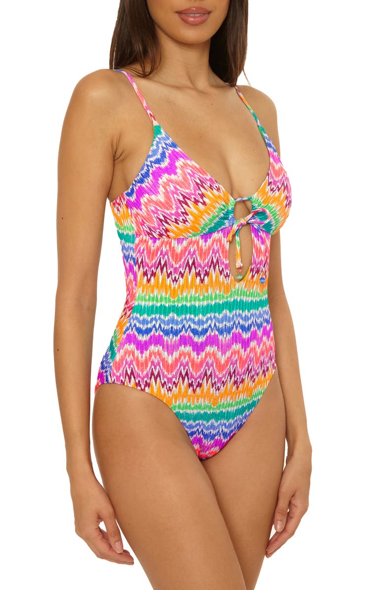 Becca Rio Metallic One-Piece Swimsuit, Alternate, color, Pink Multi