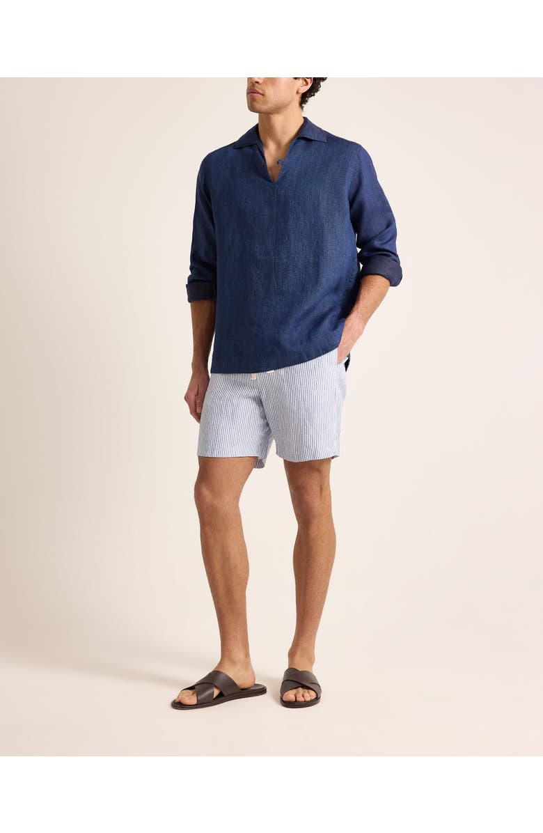 Orlebar Brown Vincent Linen Relaxed Fit Linen Long Sleeve Overhead Shirt, Alternate, color, Night Iris