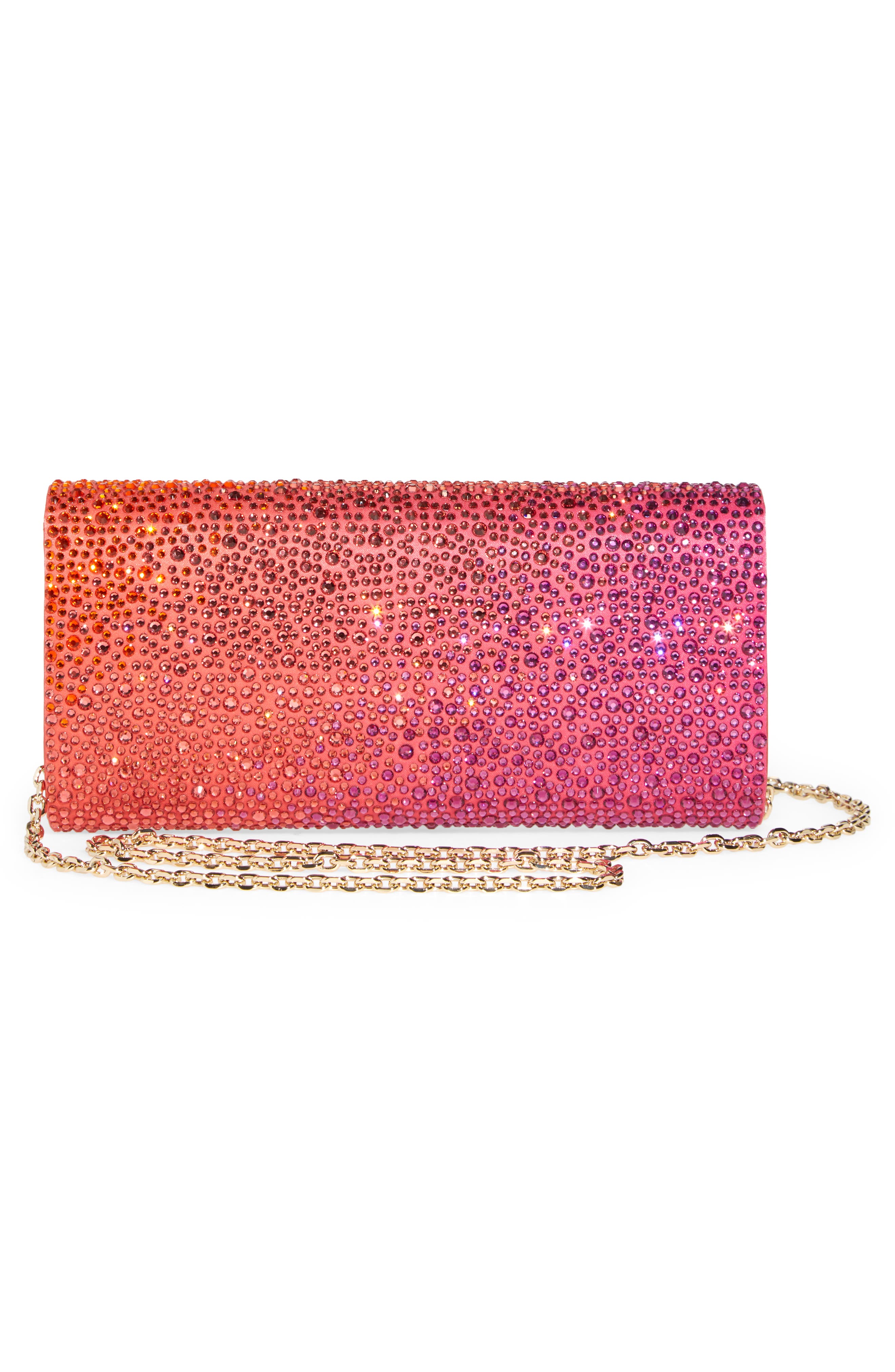 Perry Crystal Embellished Satin Clutch, Alternate, color, CHAMPAGNE FLAME