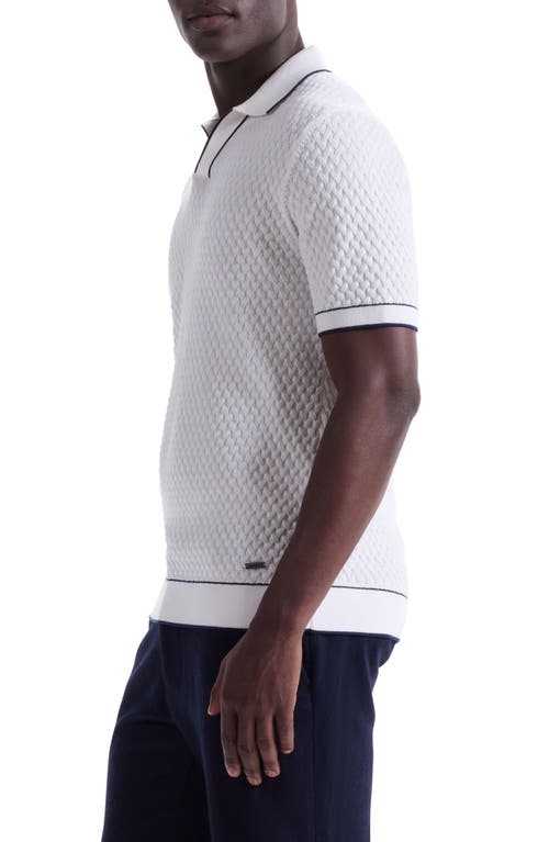 Bugatchi Johnny Collar Basket Stitch Cotton Blend Polo Sweater In White