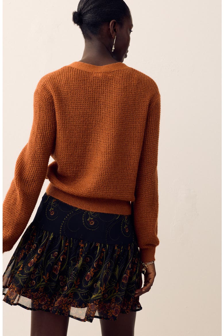 Lofty Pointelle V-Neck Cardigan, Alternate, color, BURNISHED COPPER BROWN