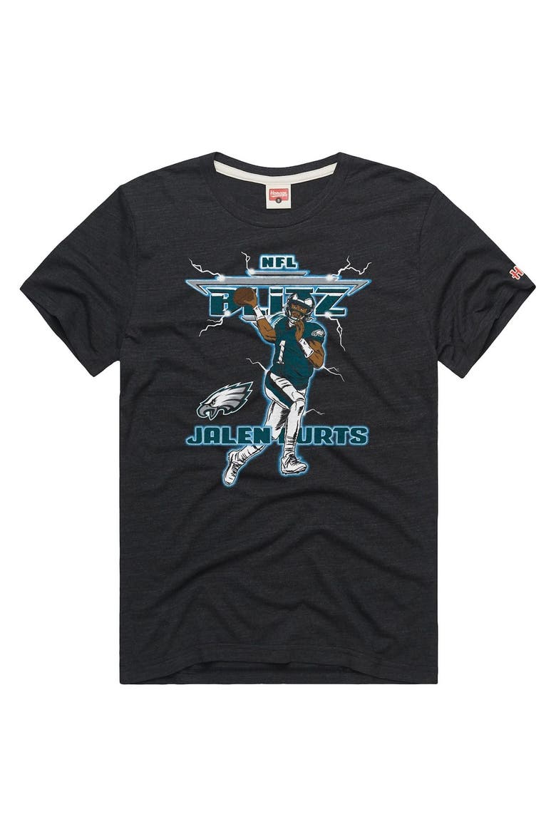 Men's Homage Jalen Hurts Charcoal Philadelphia Eagles NFL Blitz Player Tri-Blend T-Shirt, Main, color, Charcoal