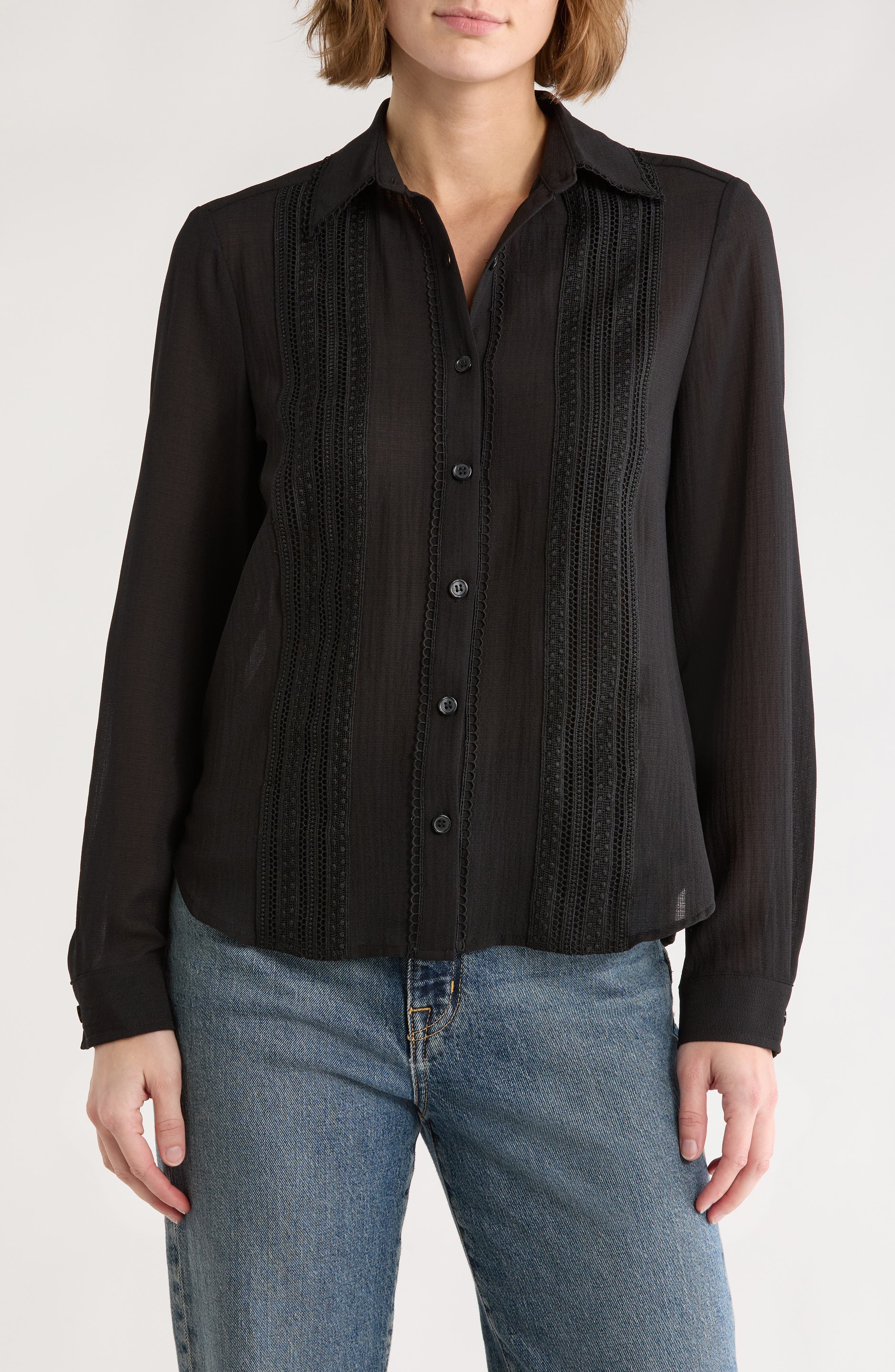 MAX STUDIO Embroidered Pleated Button-Up Shirt