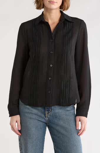 MAX STUDIO Embroidered Pleated Button-Up Shirt