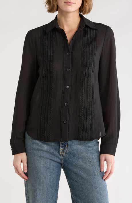 MAX STUDIO Embroidered Pleated Button-Up Shirt