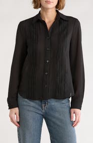 MAX STUDIO Embroidered Pleated Button-Up Shirt