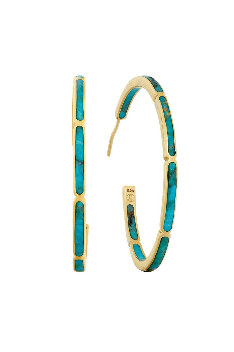 Inside Out Hoop Earring Set In Sterling With 18K Gold Overlay, Alternate, color, TURQUOISE