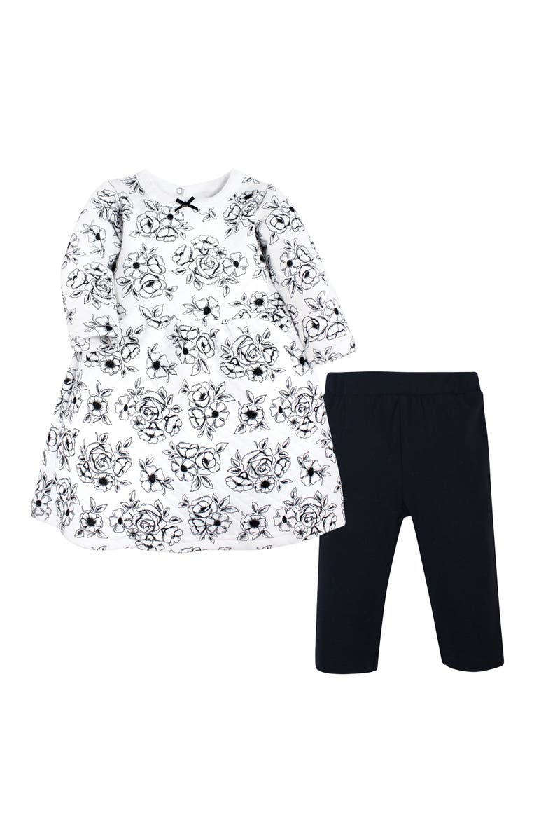 Hudson Baby Quilted Cotton Dress and Leggings, Main, color, Black Toile
