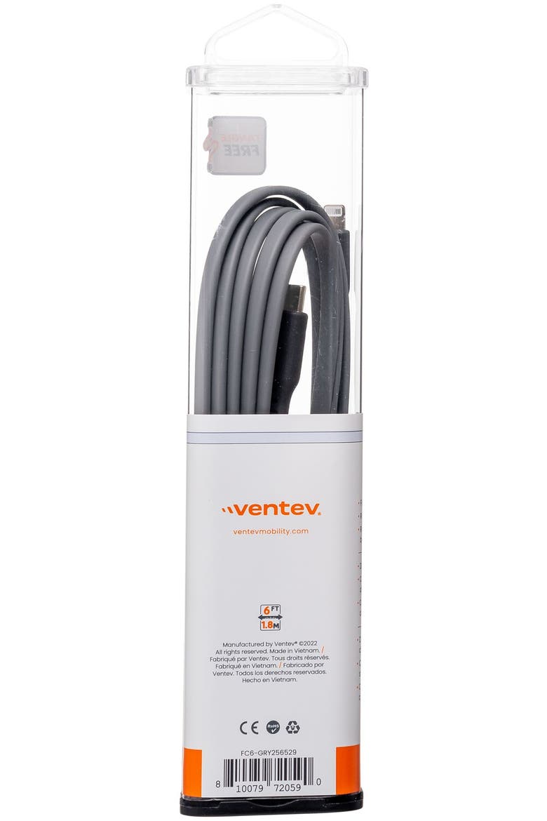 Flat USB-C to Apple Lightning High Speed Tangle-Free 6 Foot Cable, Alternate, color, Grey
