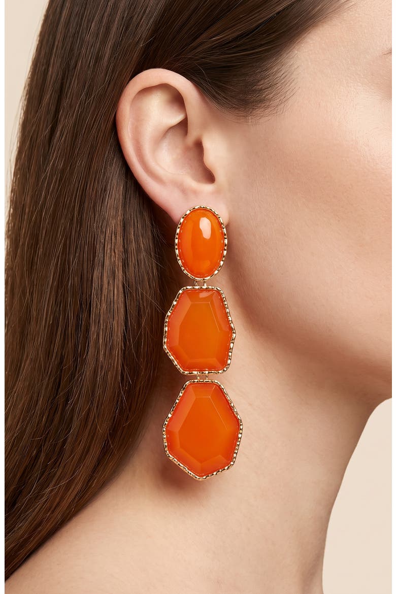 Sculpted Resin Statement Drop Earrings, Alternate, color, ORANGE/ GOLD