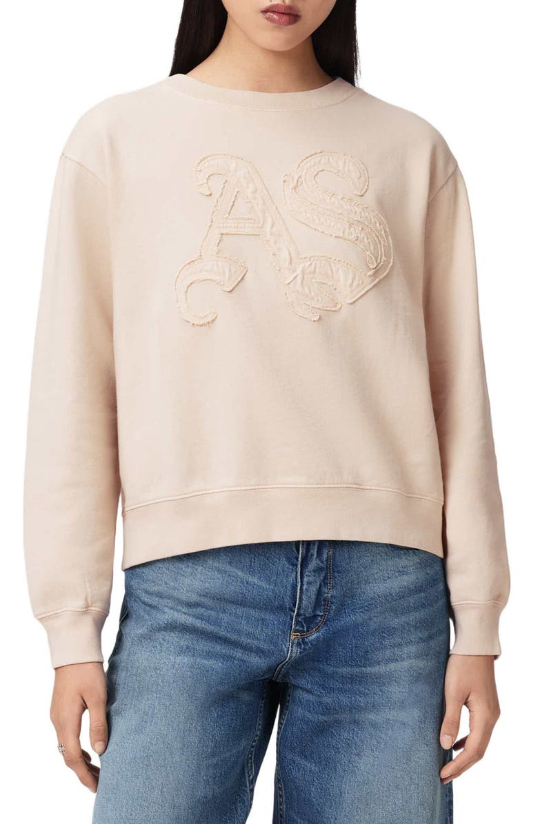 AllSaints Insignia Pippa Relaxed Fit Cotton Sweatshirt, Main, color, Crystal Pink