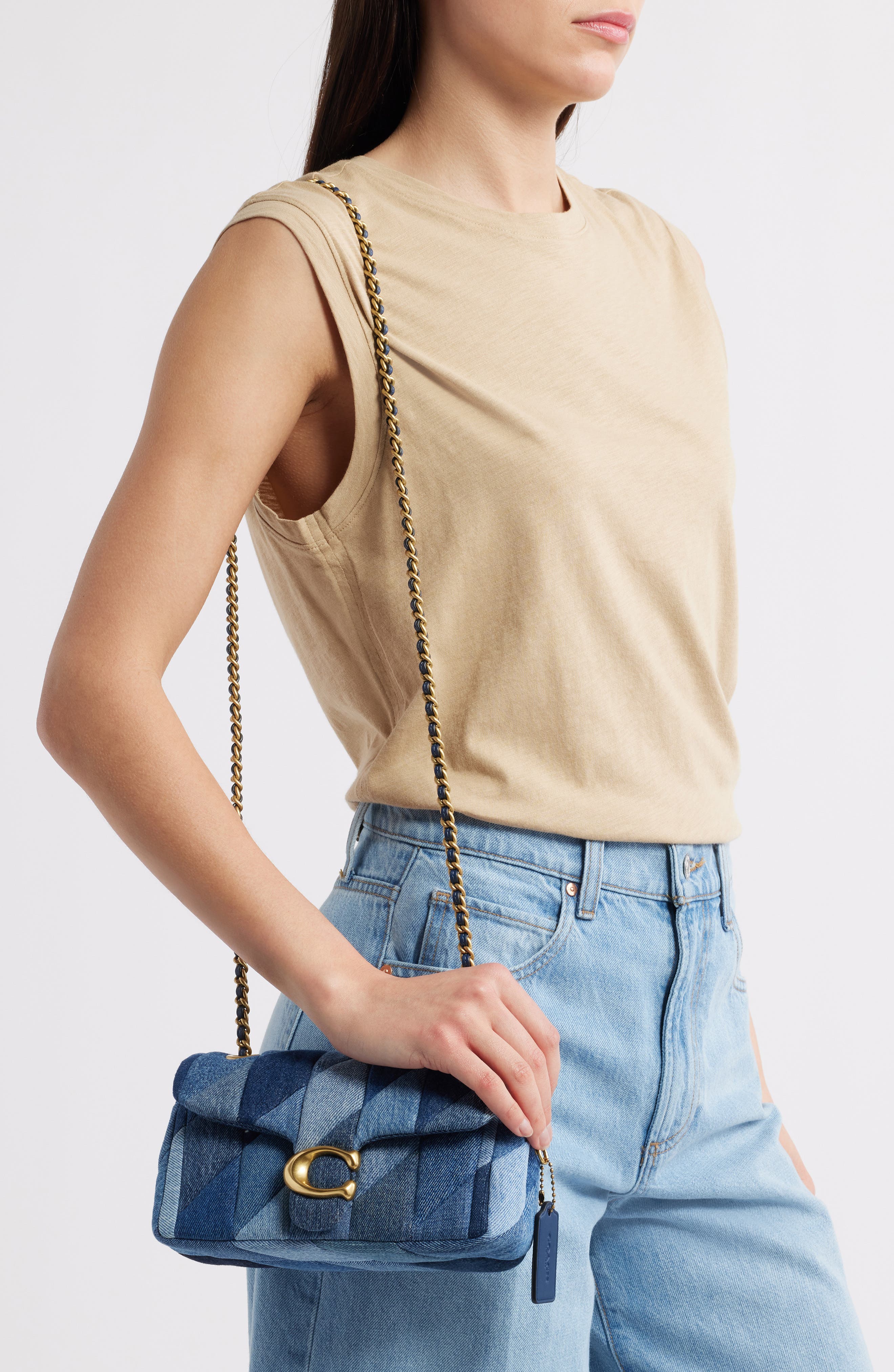 COACH Tabby 20 Denim Patchwork Quilting Shoulder Bag, Alternate, color, 