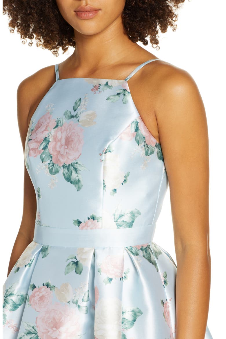 Tallie Floral Satin Cocktail Dress, Alternate, color, BLUE
