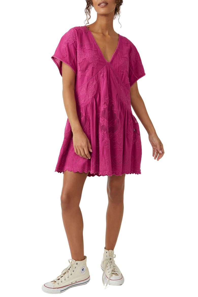 Serenity Embroidered Cotton Minidress, Main, color, DRAGONFRUIT PUNCH