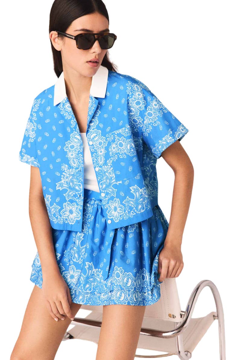 maje Contrast collar printed shirt, Alternate, color, Sky Blue Bandana Print