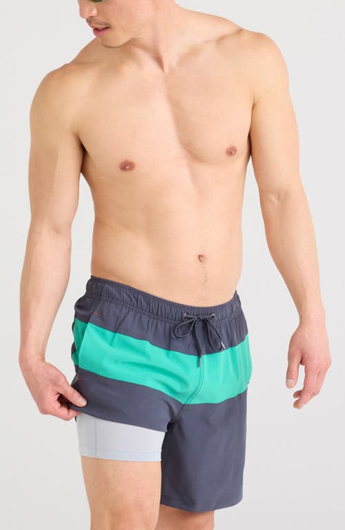 Saxx Oh Buoy 2n1 5-inch Volley Swim Trunks In India Ink/peacock