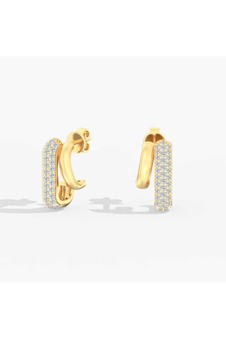 Double Hoop Gold and Pavé Lab Diamond Earrings in 14K Gold, Main, color, Yellow Gold