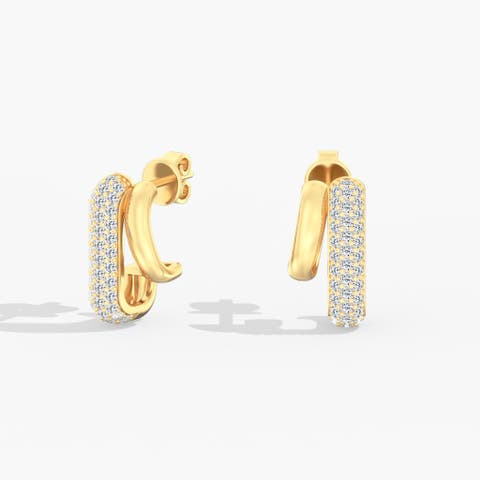 Double Hoop Gold and Pavé Lab Diamond Earrings in 14K Gold