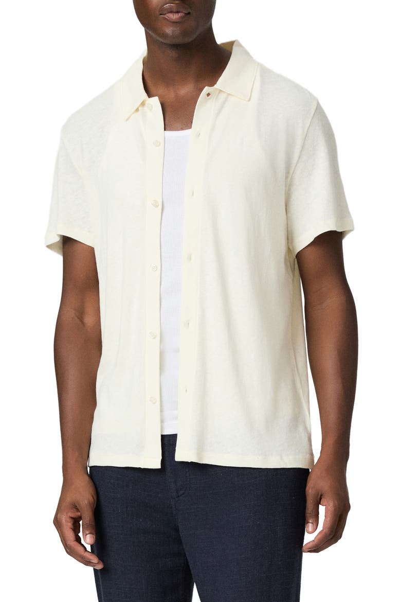 Sultan Short Sleeve Linen & Cotton Knit Button-Up Shirt, Main, color, CLIFFSIDE FOG