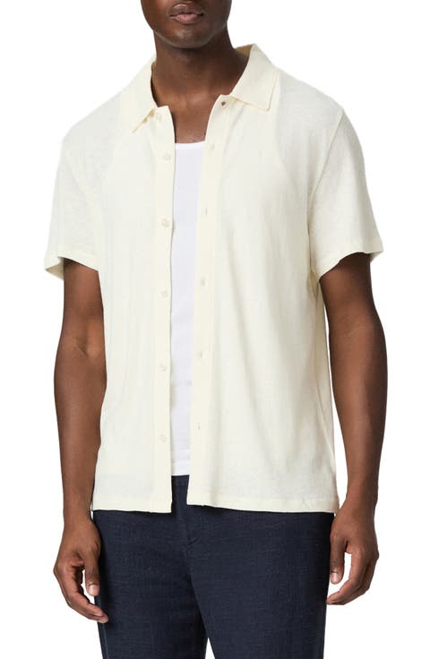 Sultan Short Sleeve Linen & Cotton Knit Button-Up Shirt
