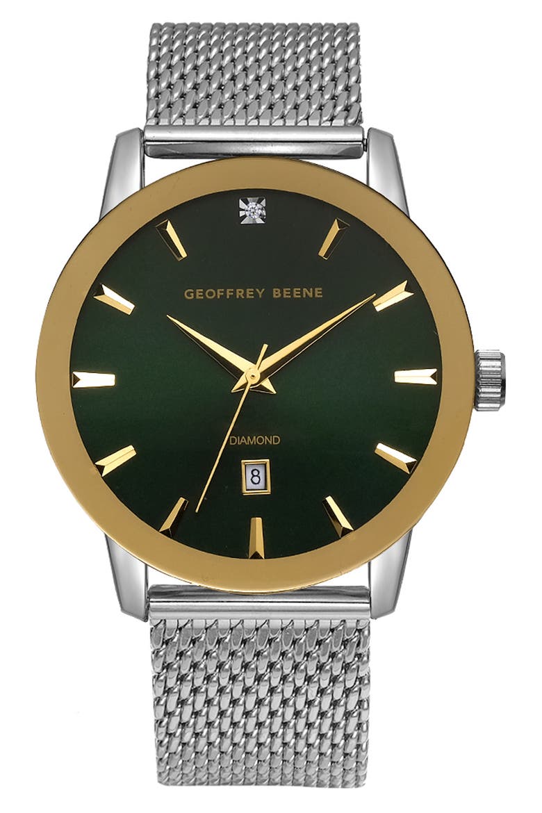 Genuine Diamond Mesh Strap Watch, 41mm - 0.001ct., Main, color, SILVER