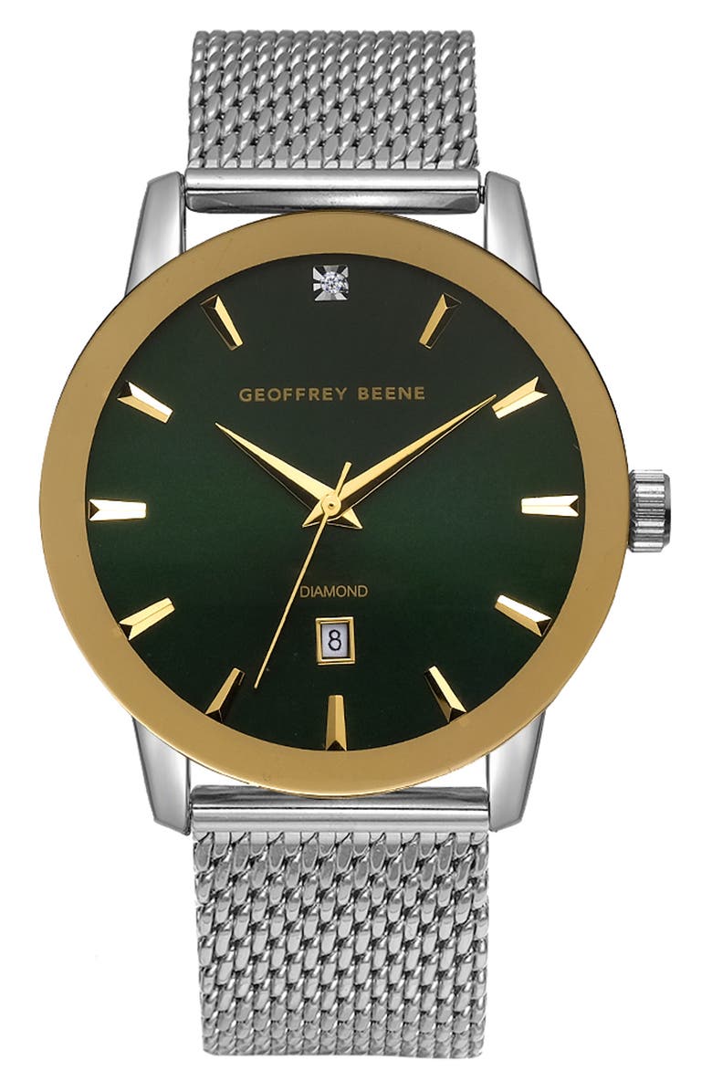 GEOFFREY BEENE Genuine Diamond Mesh Strap Watch, 41mm - 0.001ct., Main, color, Silver
