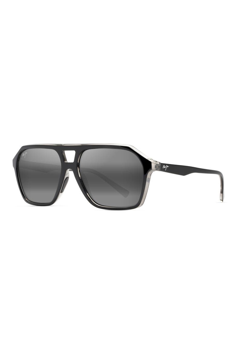 Wedges 57mm Polarized Aviator Sunglasses, Alternate, color, BLACK GLOSS/ CRYSTAL INTERIOR