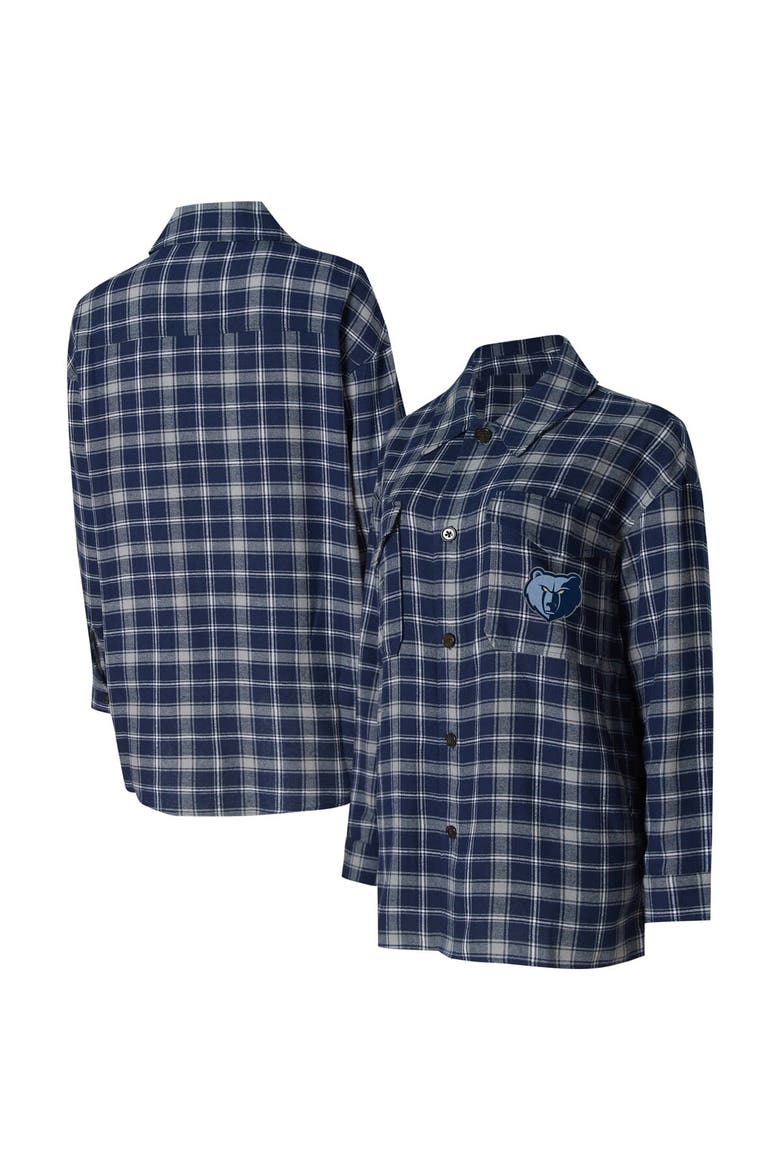 Women's College Concepts Navy/Gray Memphis Grizzlies Boyfriend Button-Up Nightshirt, Main, color, Navy