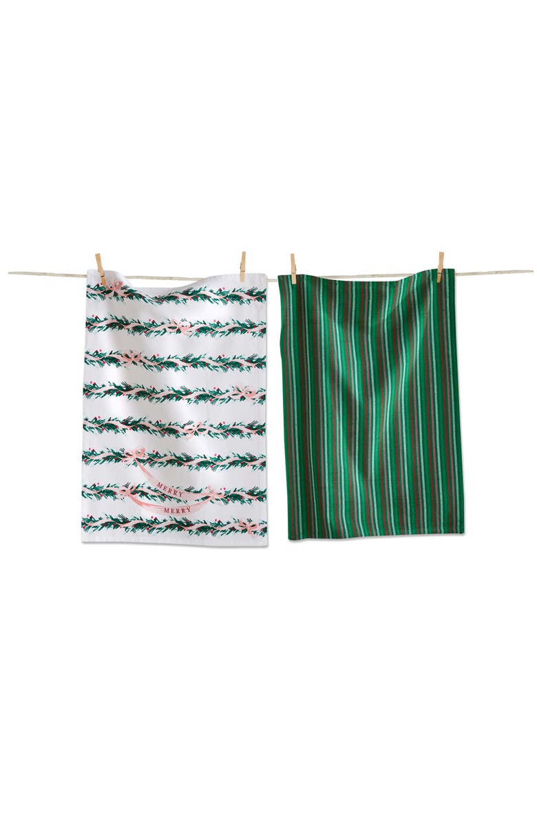 tag Very Merry Garland Dishtowel Set Christmas Kitchen Towels, Main, color, Multicolored