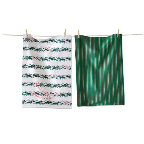 Very Merry Garland Dishtowel Set Christmas Kitchen Towels
