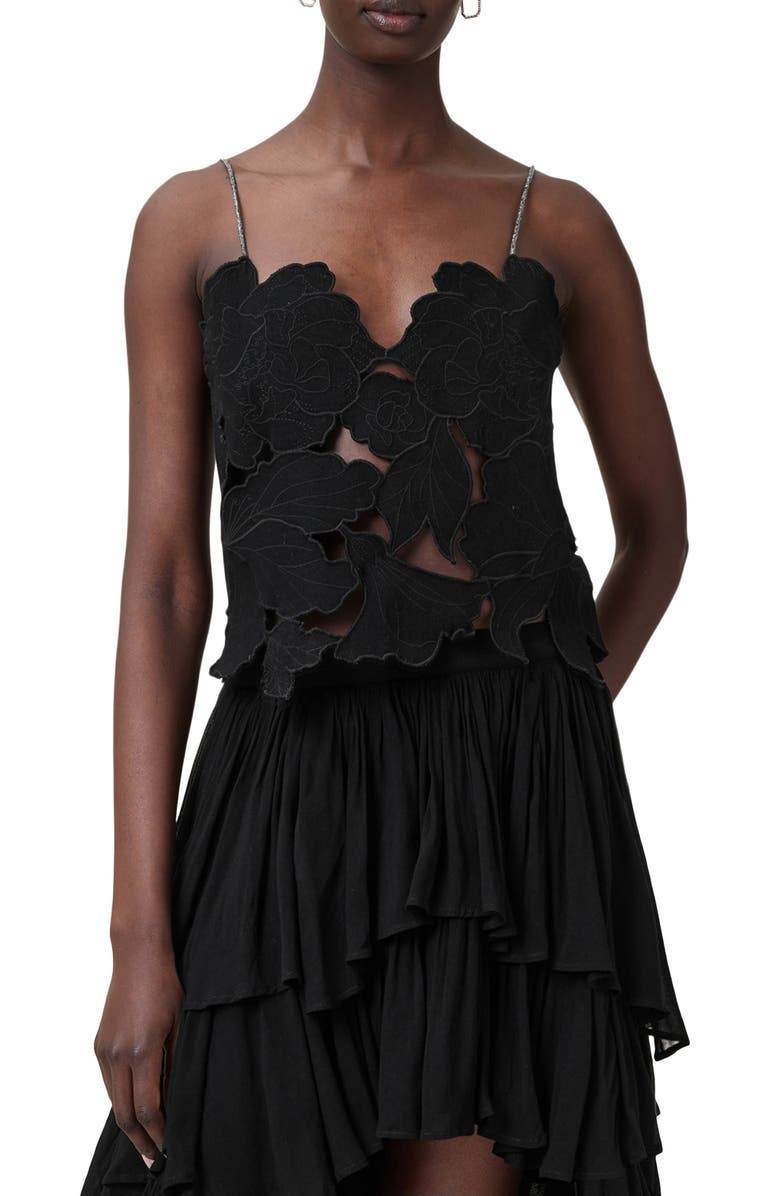 AllSaints Flora Appliqué Cotton Camisole, Main, color, 