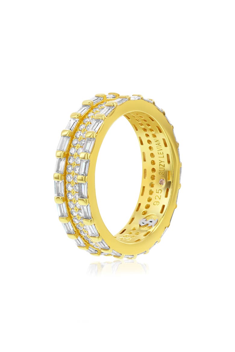 Baguette & Round Cubic Zirconia Eternity Band Ring, Alternate, color, YELLOW