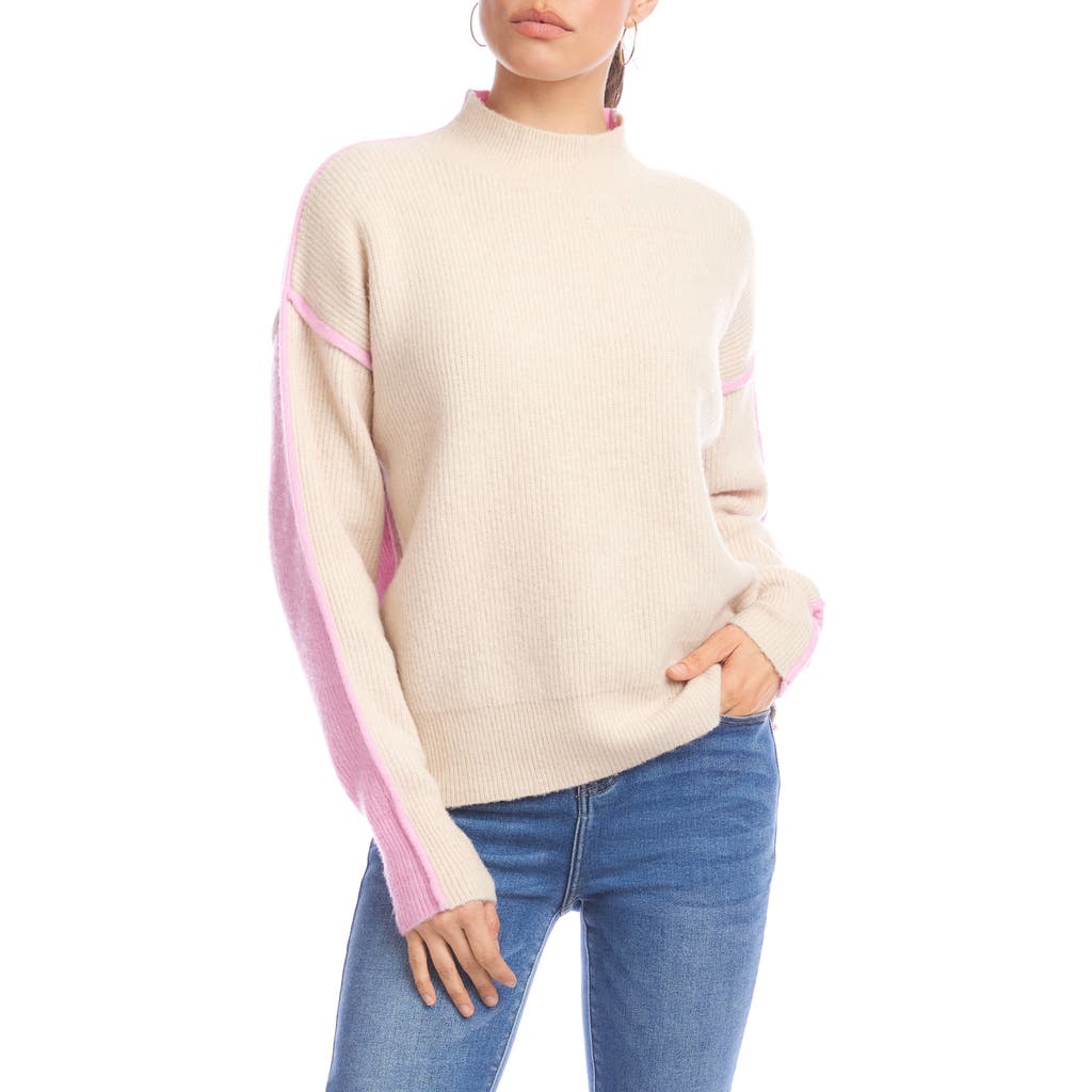 Karen Kane Colorblocked Mock Neck Sweater In Pink
