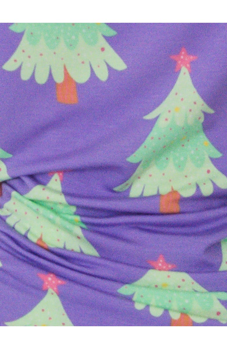 RuffleButts Baby Girls SoftSnooze Convertible Ruffle One Piece Pajama, Alternate, color, Purple Twinkling Trees